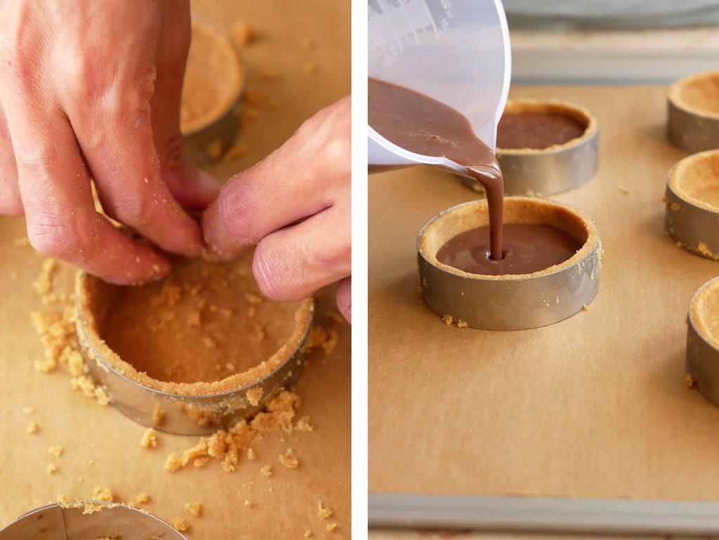 Filling tartelettes with chocolate ganache