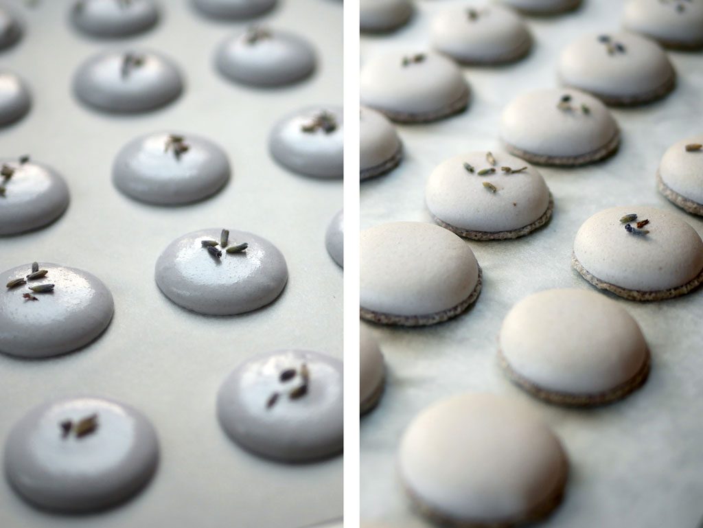 Macarons before and after baking