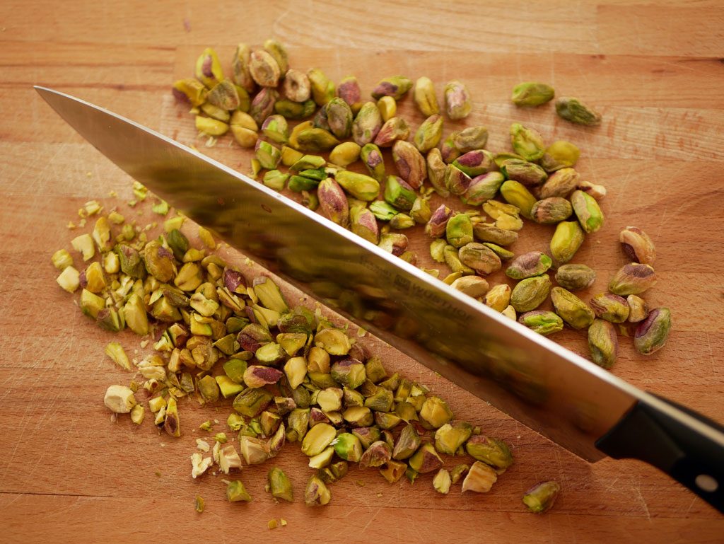 chopping pistachios