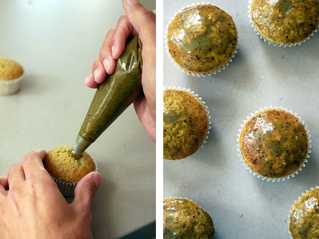 Filling the muffins with pistachio spread